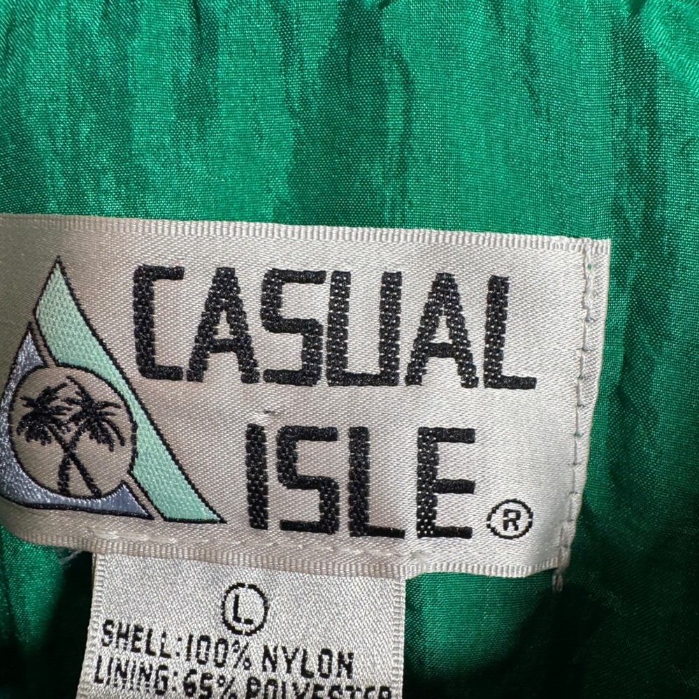 Vintage Casual Isle Emerald Green Windbreaker Full Zip Jacket Size Lg Retro 80's - Picture 5 of 6